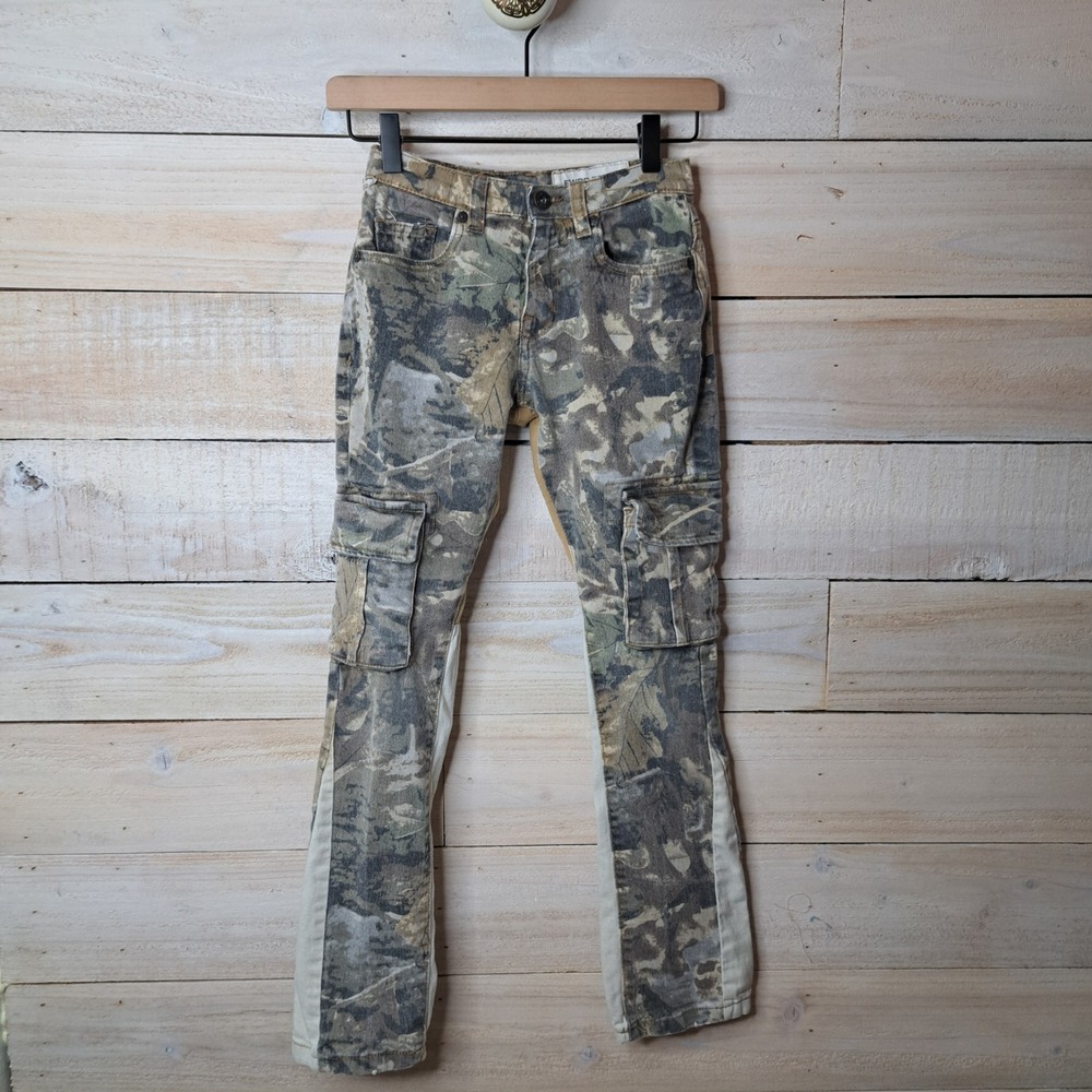 Y2k Gorpcore Fwrd Denim Kids Unisex 10 Paneled Camo Stacked Flare Cargo Pants